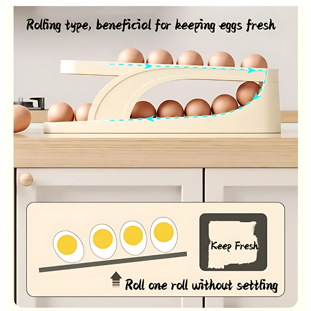 Egg Organizer Automatic Scrolling Egg Rack-With free Delivery and Allow to Open